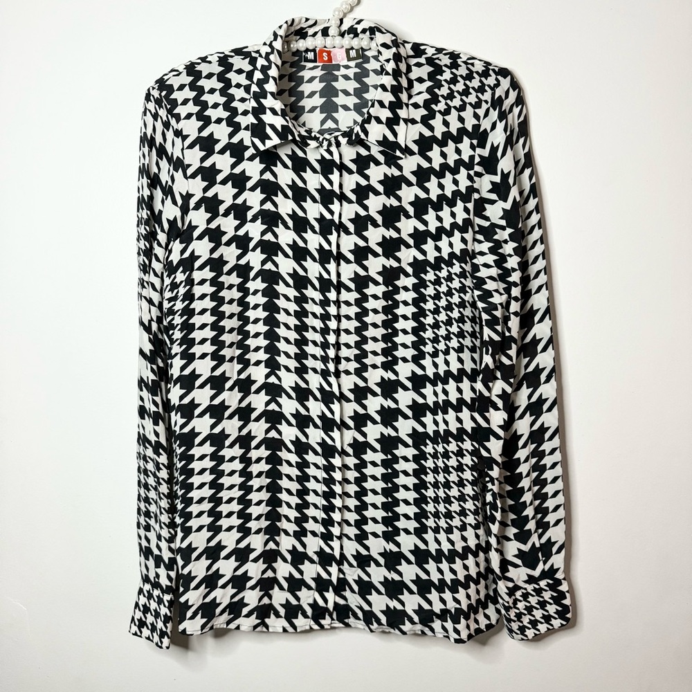 MSGM Houndstooth Silk Blouse